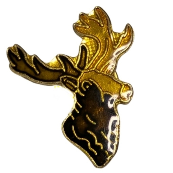 BUCK Deer Head Enamel Vintage Lapel Pin Brown Golden - Picture 2 of 8